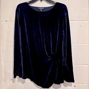 The Limited blue velvet blouse gathered side size 2X